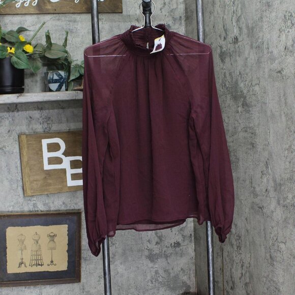 NWT Joie Edition Ladies Long Sleeve Smocked Blouse JE7005CO M Deep Wine Red - Picture 2 of 5